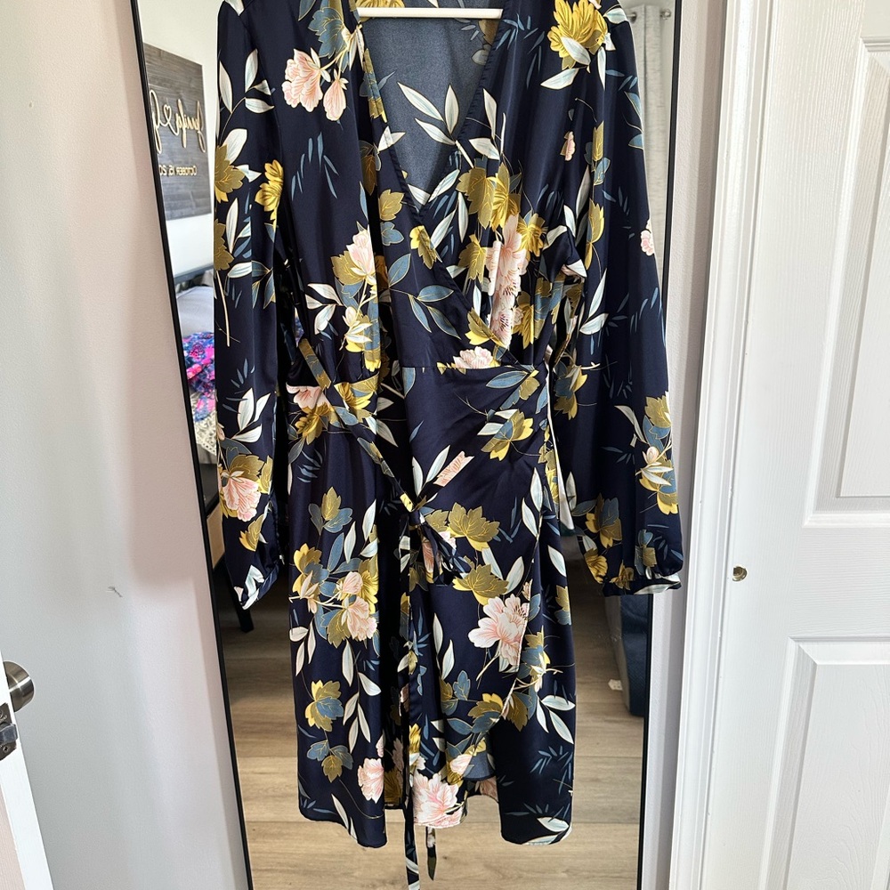 Lulu's Blue and Gold Floral Dress